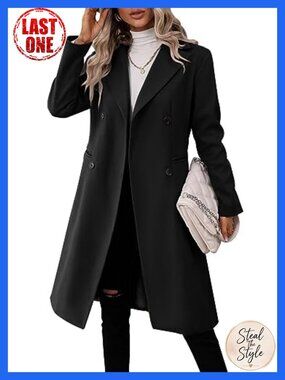 Long Double Breasted Pea Coat Slim Fit Winter Jacket